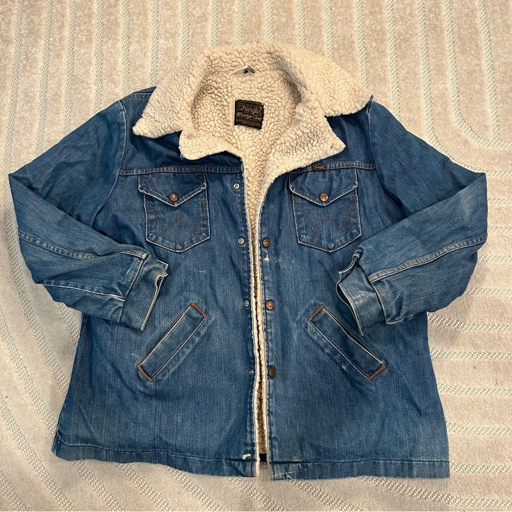 Vintage Men’s Wrangler Wrange Coat Sherpa Lined Denim Jacket - XL
